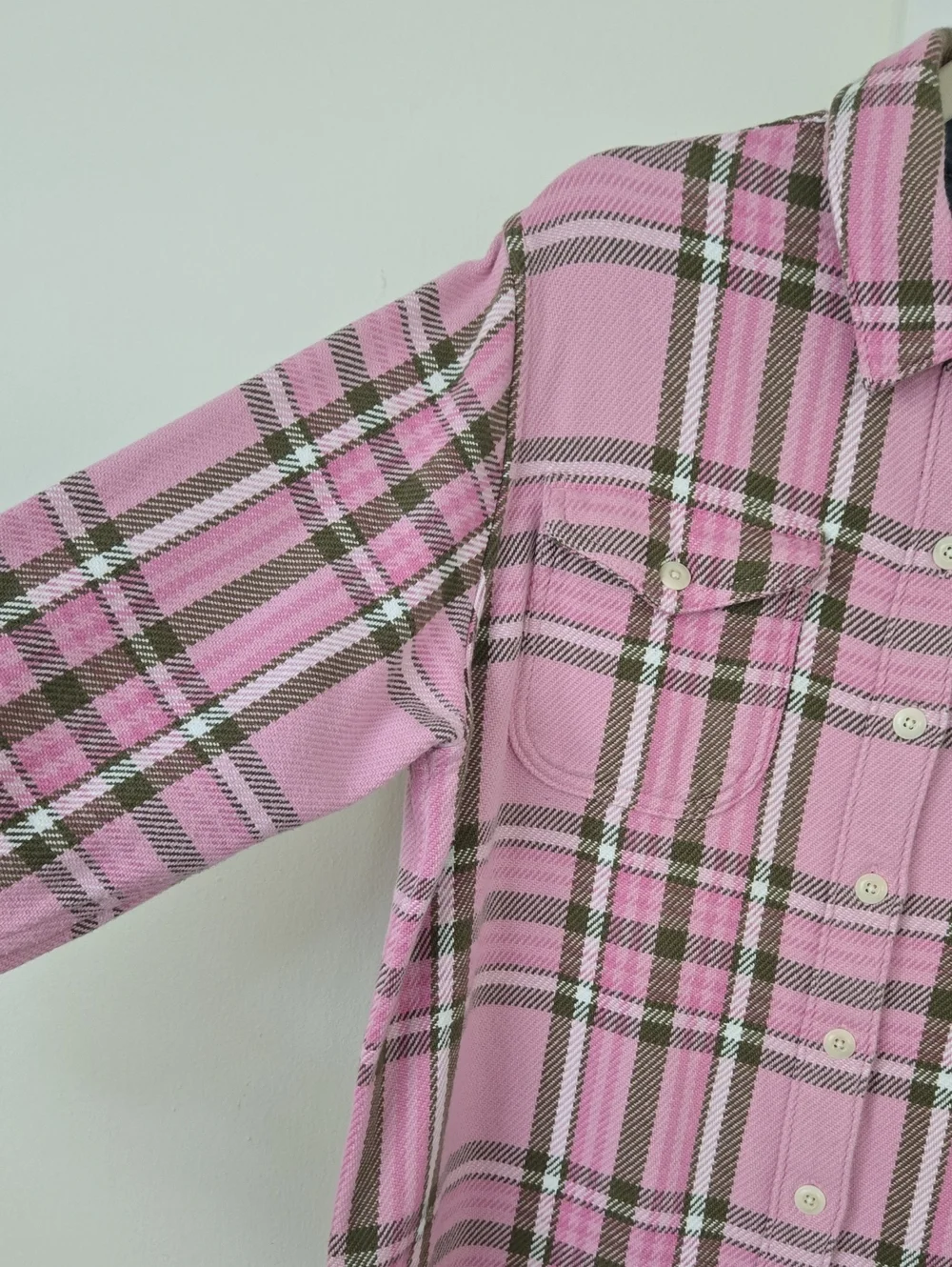 Outerknown Blanket Shirt Dress Pink Plaid Button Front Organic Cotton Shacket